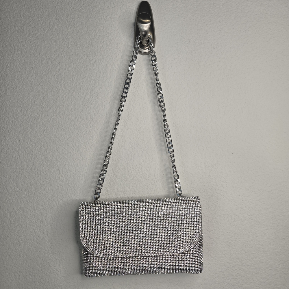 Silver Rhinestone Clutch with Chain Strap